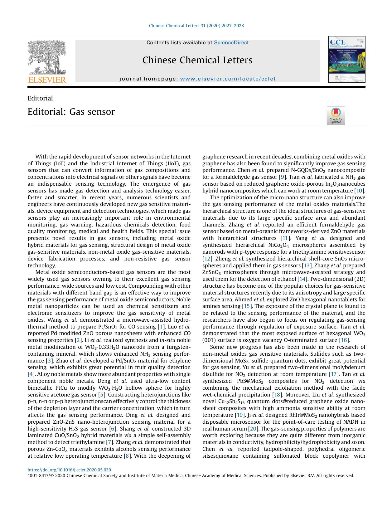 Editorial: Gas sensor by Yonghui Deng
