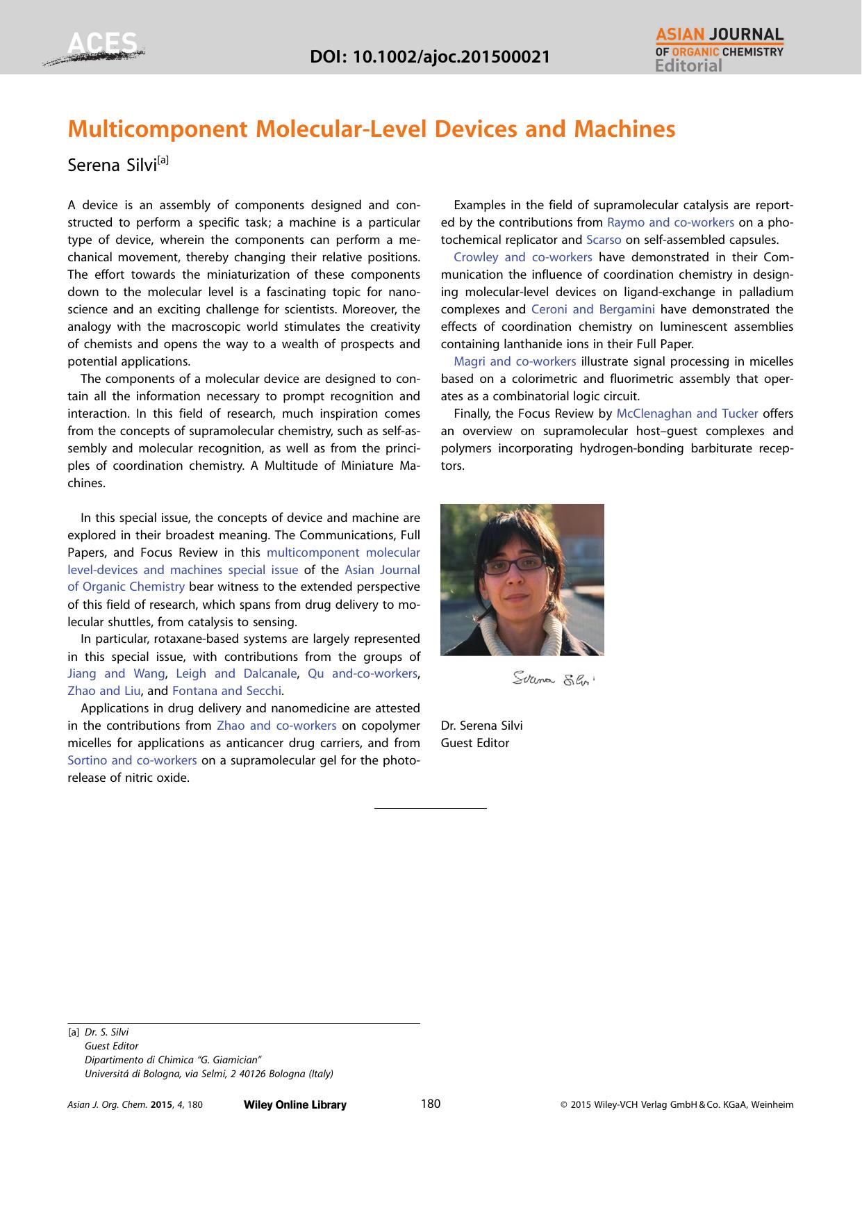 Editorial: Multicomponent MolecularLevel Devices and Machines by Unknown