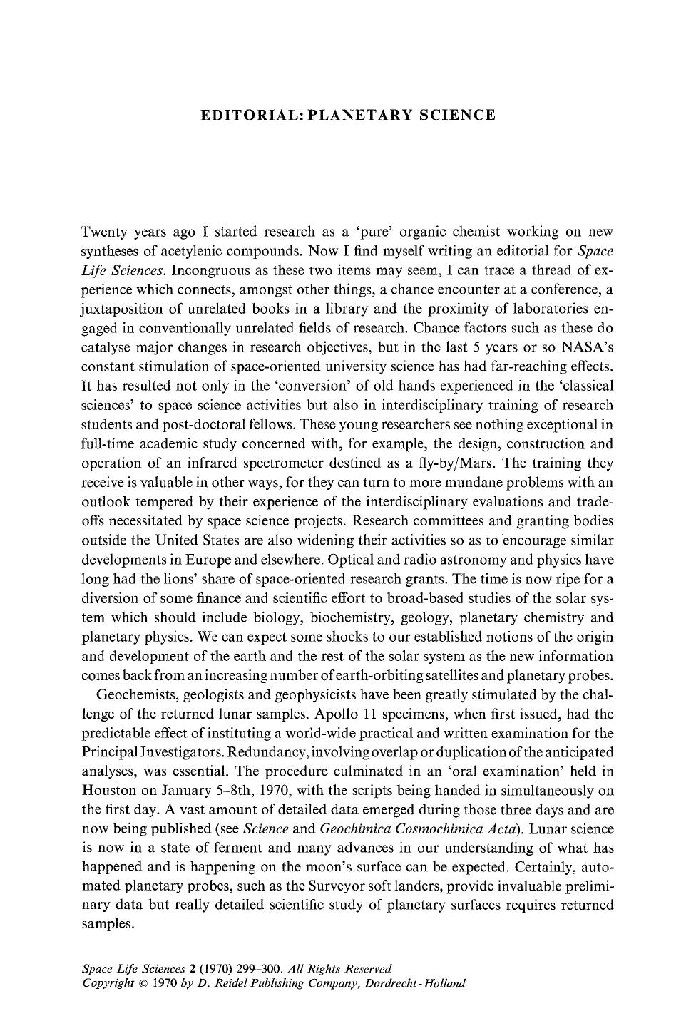 Editorial: Planetary science by Unknown