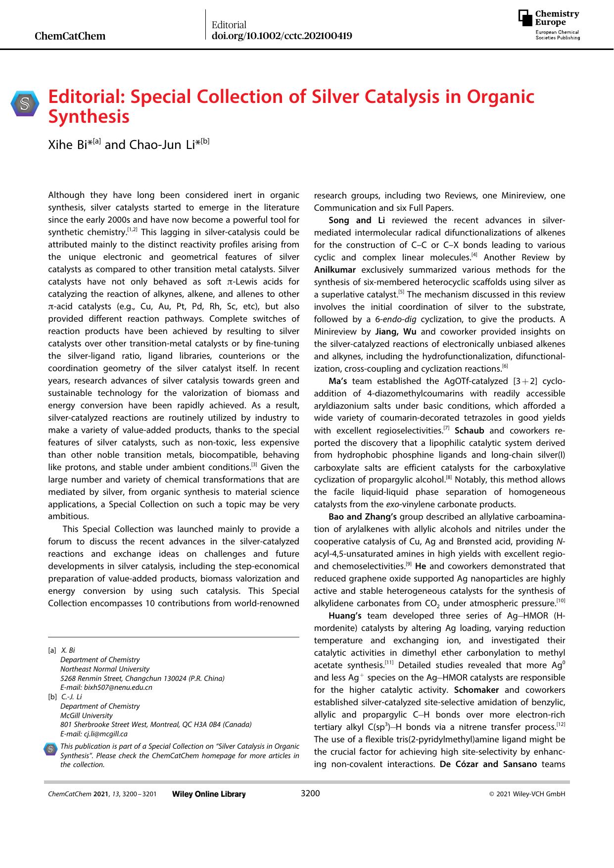 Editorial: Special Collection of Silver Catalysis in Organic Synthesis by Unknown
