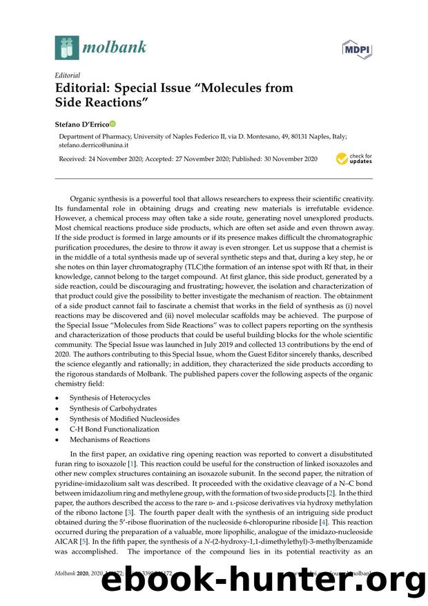 Editorial: Special Issue âMolecules from Side Reactionsâ by Stefano D’Errico