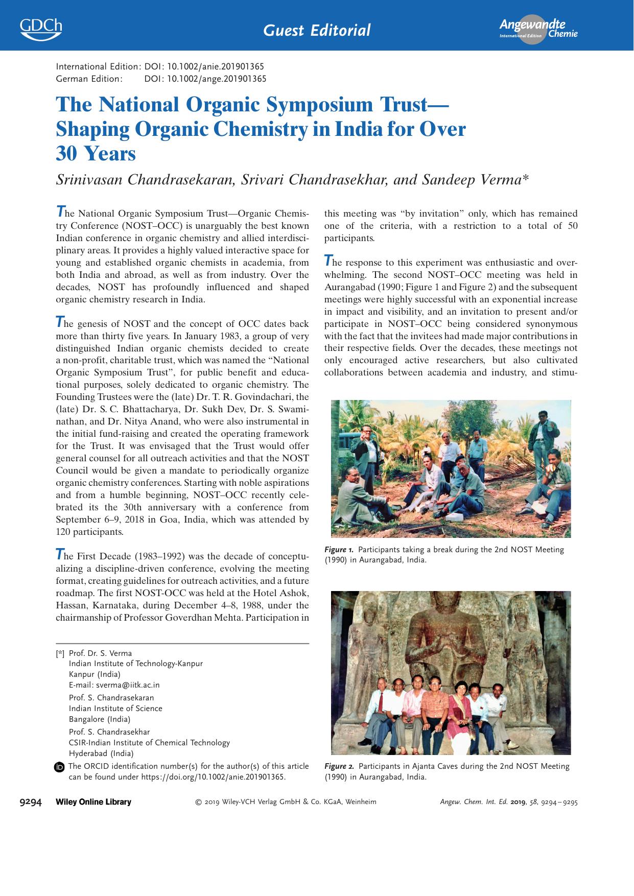 Editorial: The National Organic Symposium TrustâShaping Organic Chemistry in India for Over 30 Years by Unknown