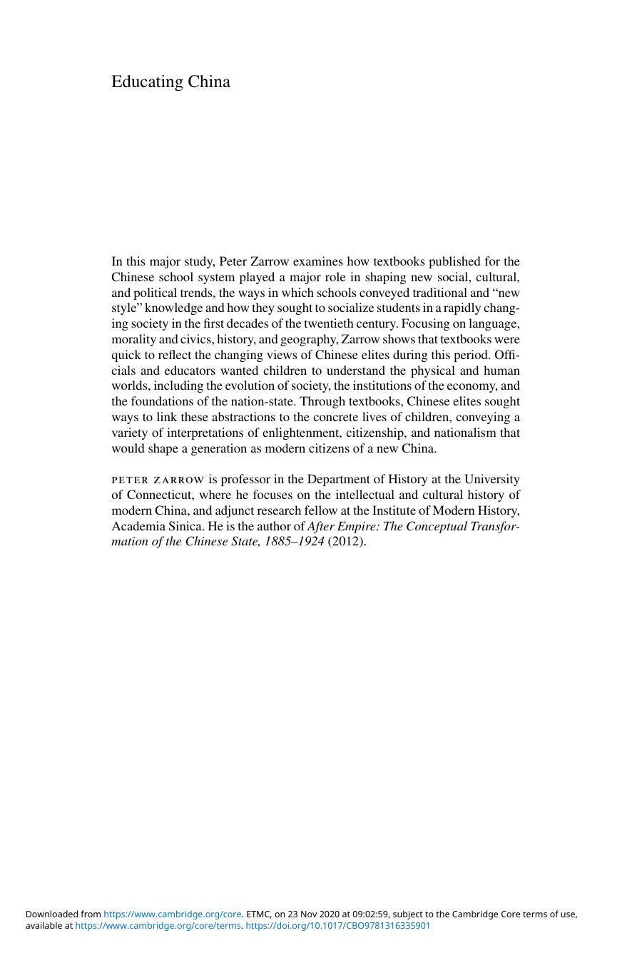 Educating China: Knowledge, Society and Textbooks in a Modernizing World, 1902â1937 by Peter Zarrow