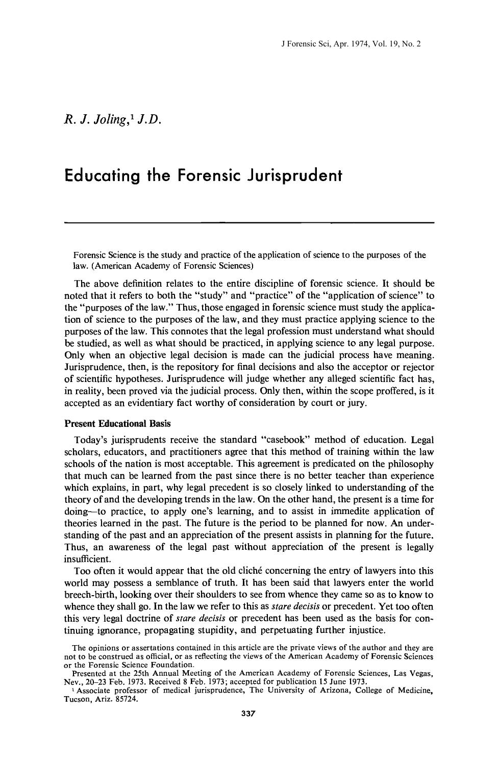 Educating the Forensic Jurisprudent by Joling RJ