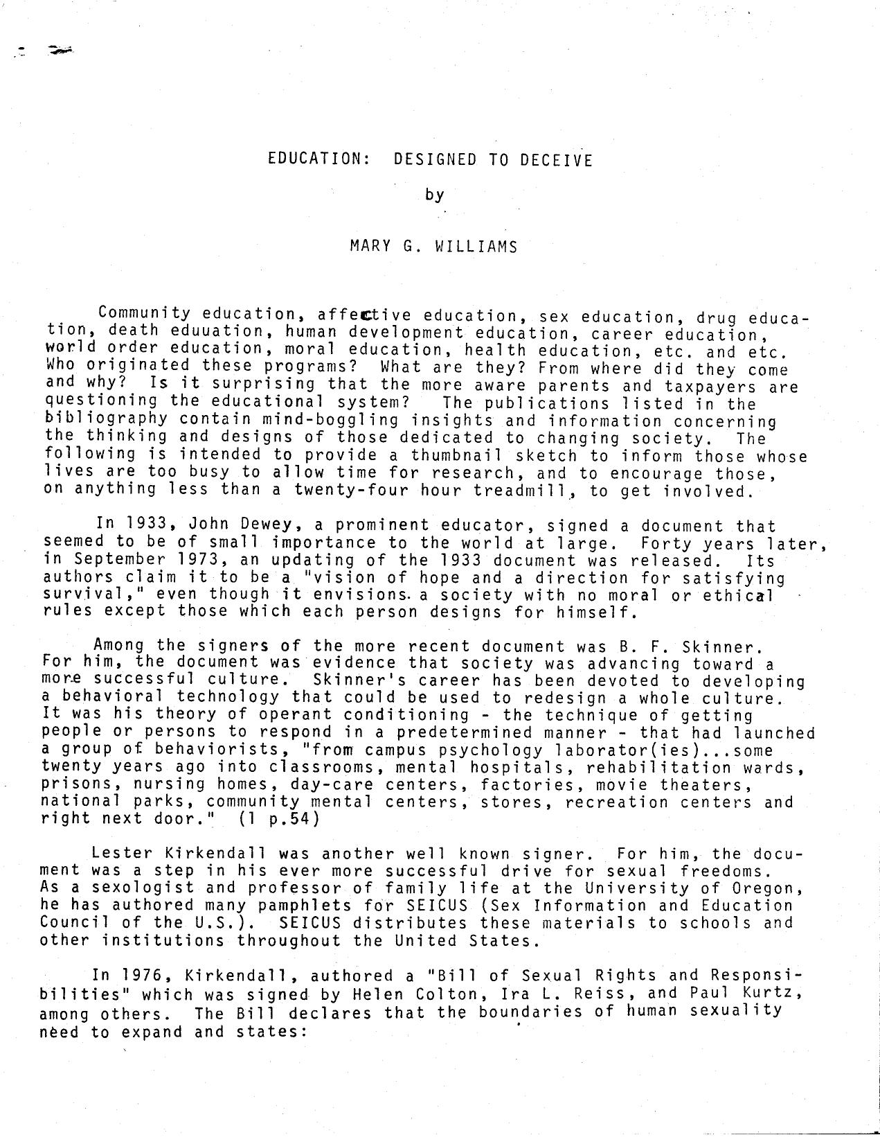 Education Designed To Deceive-Mary Williams-1978-14pgs-EDU by Unknown