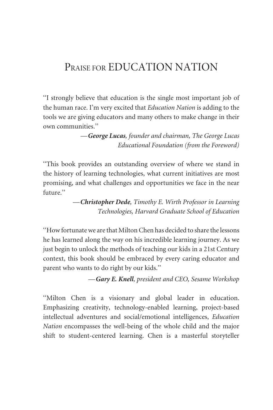 Education Nation: Six Leading Edges of Innovation in our Schools by Milton Chen George Lucas(auth.)