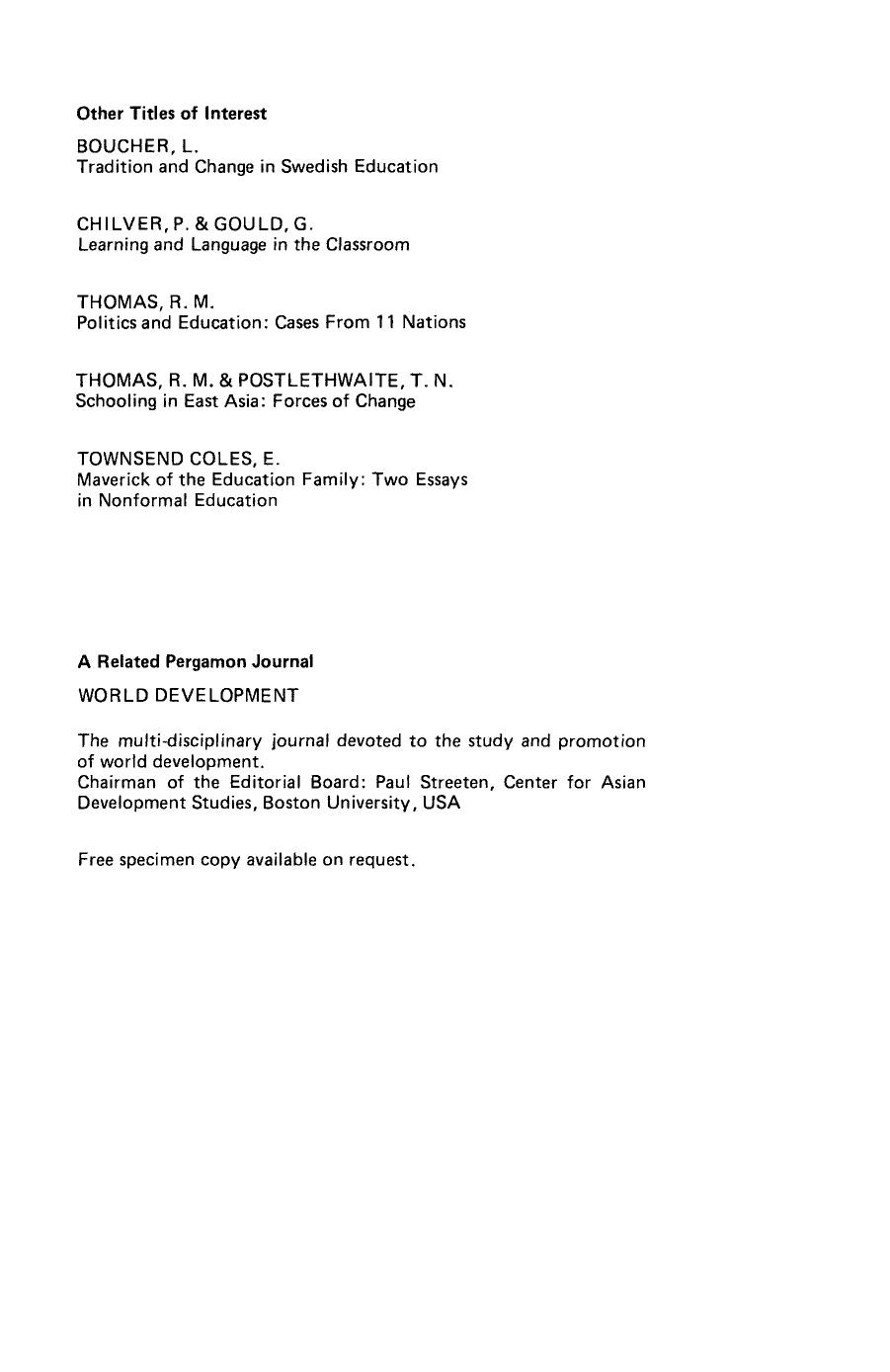 Education and National Development. A Comparative Perspective by Ingemar Fägerlind and Lawrence J. Saha (Auth.)
