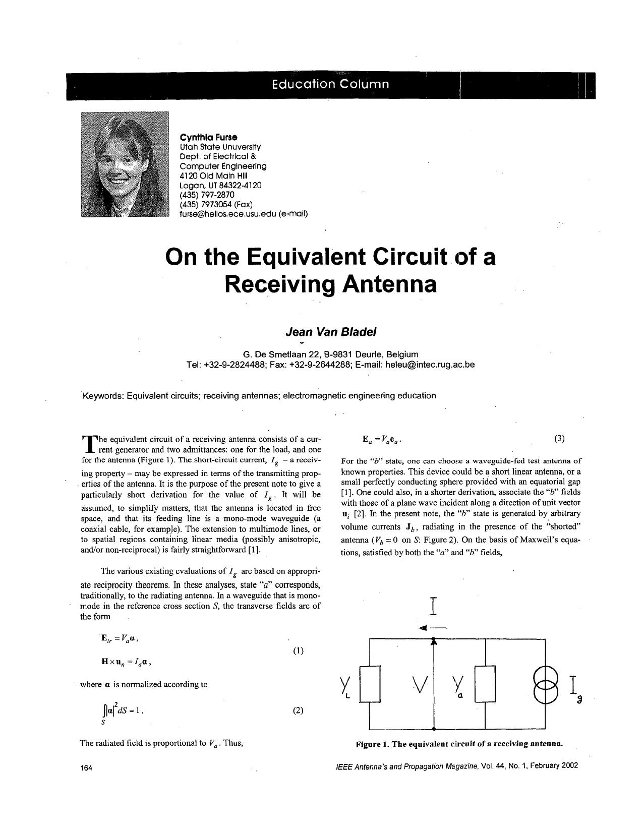 Education column - on the equivalent circuit of a receiving antenna - IEEE Antennas and Propagation Magazine by Unknown