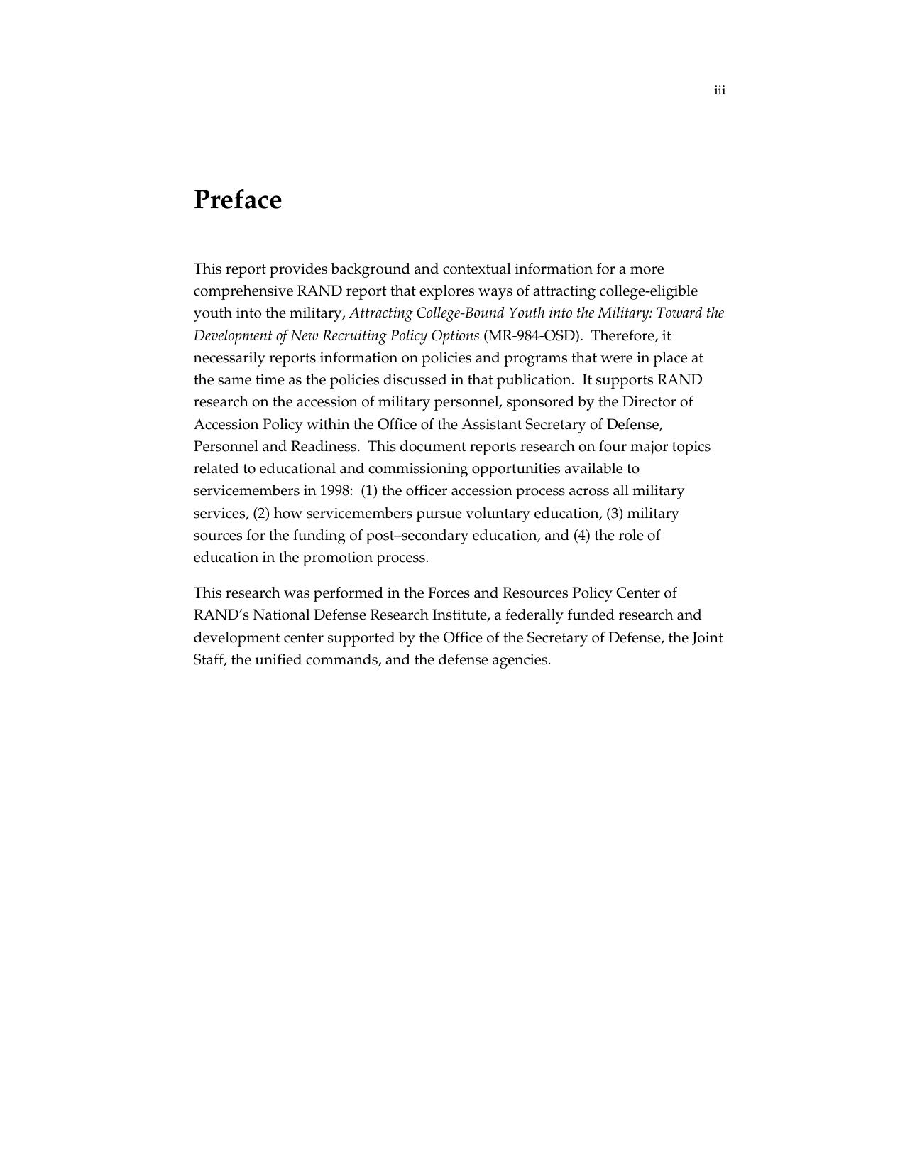Educational Benefits and Officer-Commissioning Opportunities Available to U.S. Military Service Members (Rand Corporation Rand Monograph Report) by Michael Thirtle