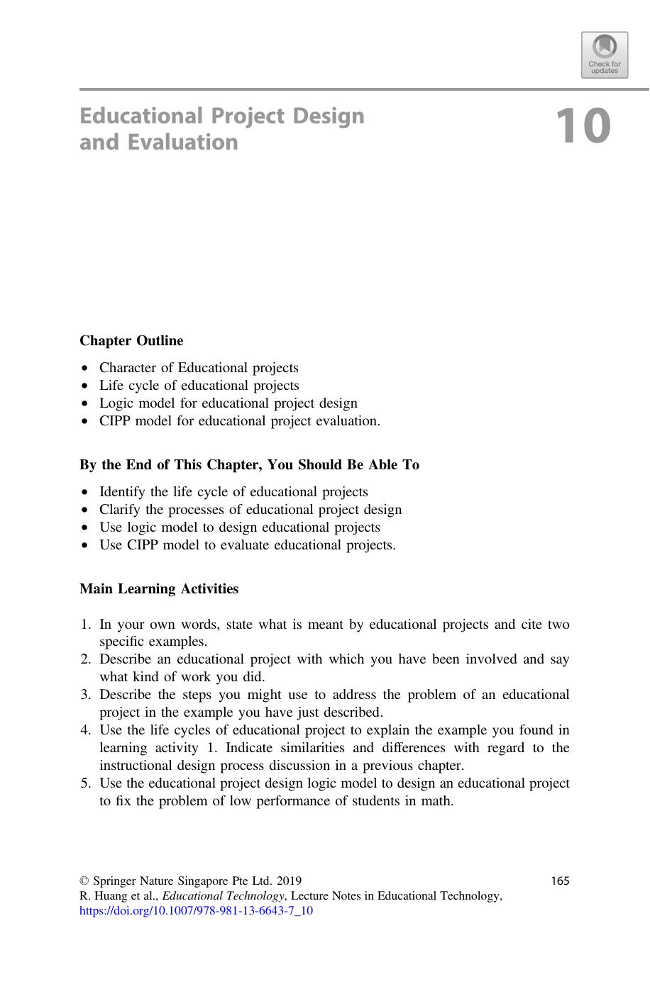 Educational Project Design and Evaluation by Ronghuai Huang & J. Michael Spector & Junfeng Yang