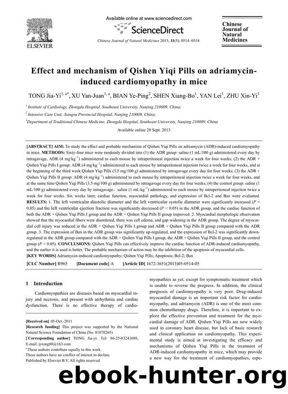 Effect and mechanism of Qishen Yiqi Pills on adriamycin- induced cardiomyopathy in mice by Jia-Yi TONG & Yan-Juan XU & Ye-Ping BIAN & Xiang-Bo SHEN & Lei YAN & Xin-Yi ZHU