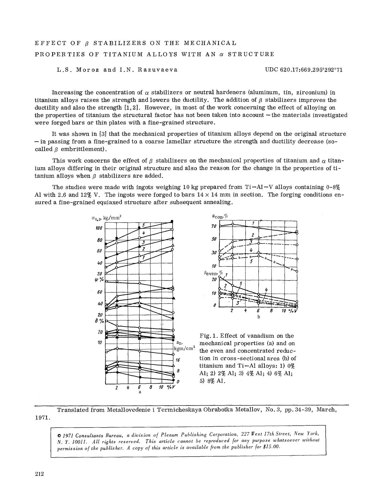 Effect of β stabilizers on the mechanical properties of titanium alloys with an α structure by Unknown