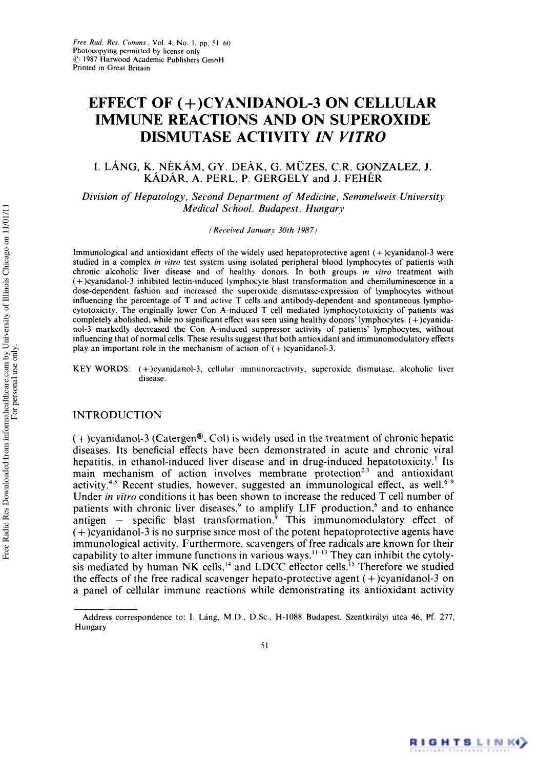 Effect of (+)Cyanidanol-3 on Cellular Immune Reactions and on Superoxide Dismutase Activity in vitro by unknow