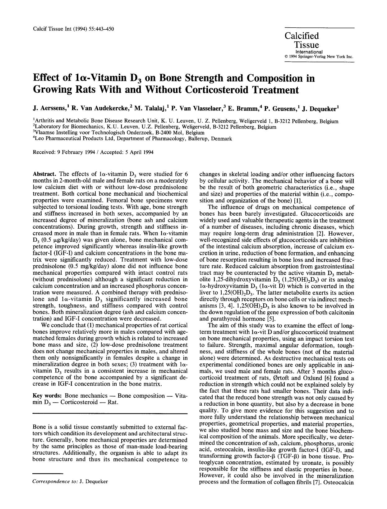 Effect of 1α-vitamin D<Subscript>3<Subscript> on bone strength and composition in growing rats with and without corticosteroid treatment by Unknown