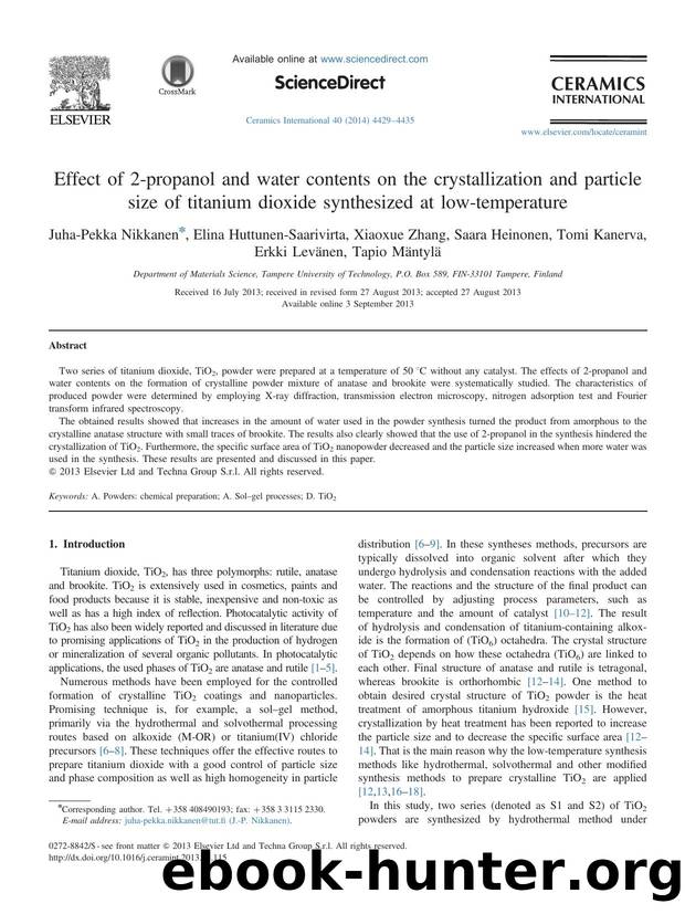 Effect of 2-propanol and water contents on the crystallization and particle size of titanium dioxide synthesized at low-temperature by unknow