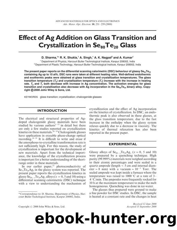 Effect of Ag addition on glass transition and crystallization in Se80Te20 glass by Unknown