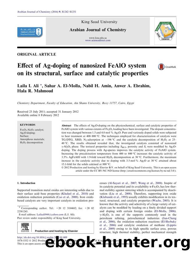 Effect of Ag-doping of nanosized FeAlO system on its structural, surface and catalytic properties by Laila I. Ali & Sahar A. El-Molla & Nabil H. Amin & Anwer A. Ebrahim & Hala R. Mahmoud
