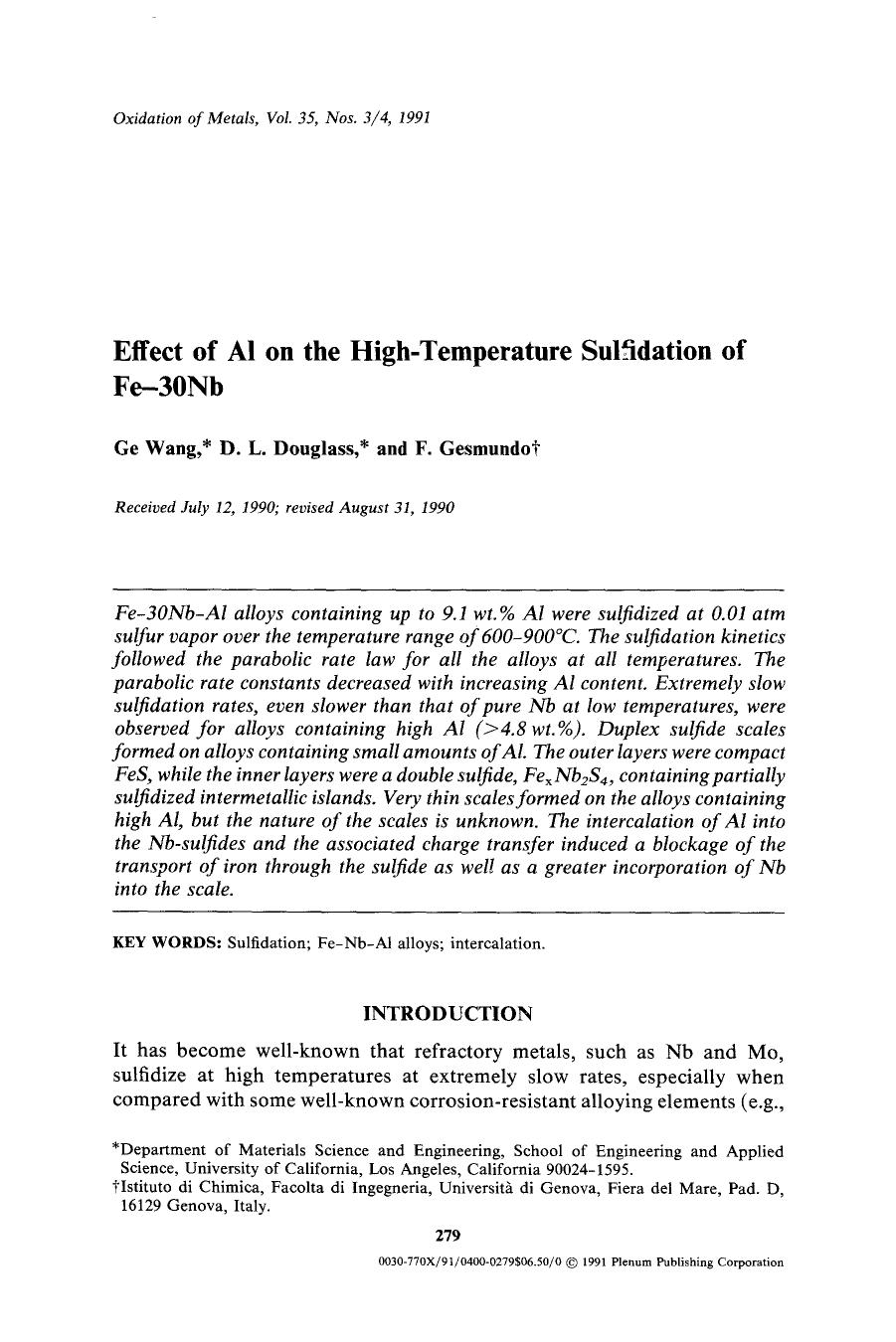 Effect of Al on the high-temperature sulfidation of Fe-30Nb by Unknown