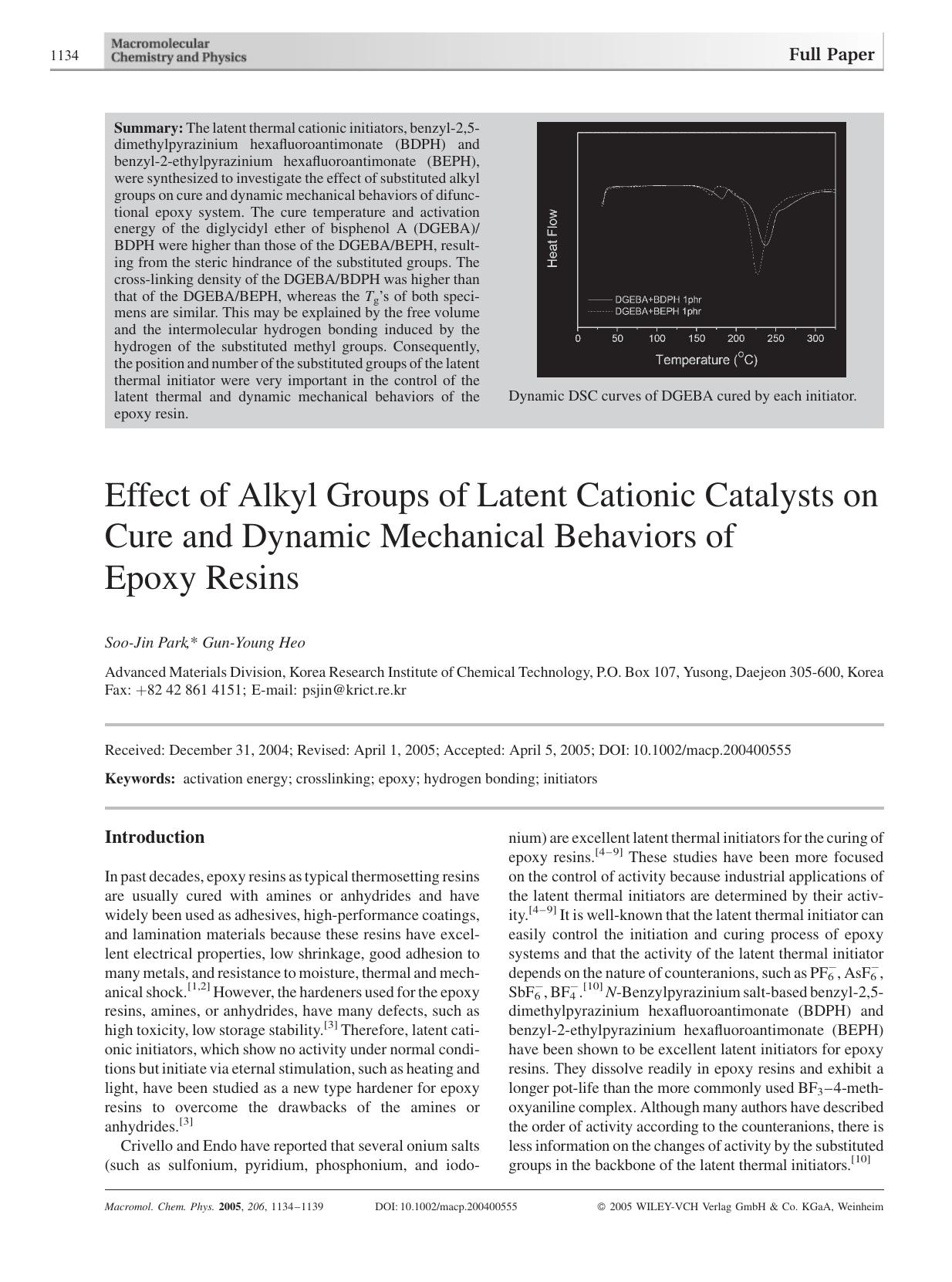 Effect of Alkyl Groups of Latent Cationic Catalysts on Cure and Dynamic Mechanical Behaviors of Epoxy Resins by unknow