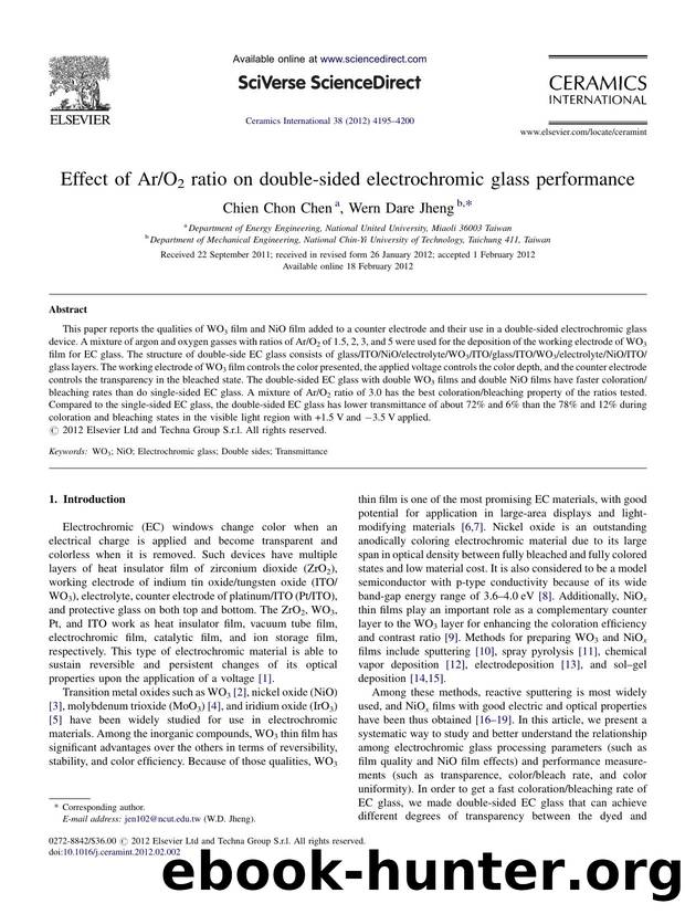Effect of ArO2 ratio on double-sided electrochromic glass performance by Chien Chon Chen