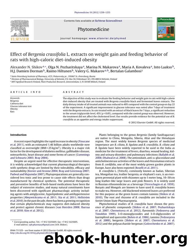 Effect of Bergenia crassifolia L. extracts on weight gain and feeding behavior of rats with high-caloric diet-induced obesity by Alexander N. Shikov