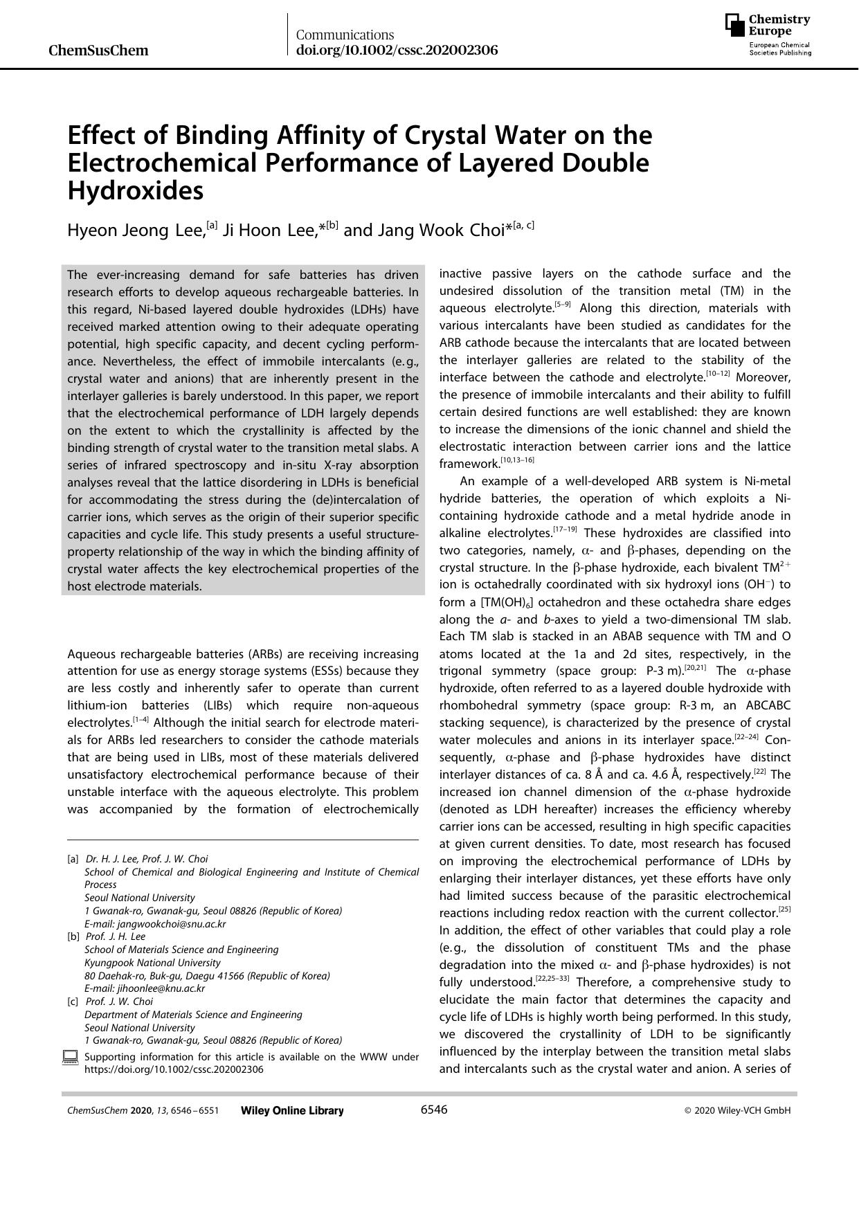 Effect of Binding Affinity of Crystal Water on the Electrochemical Performance of Layered Double Hydroxides by Unknown