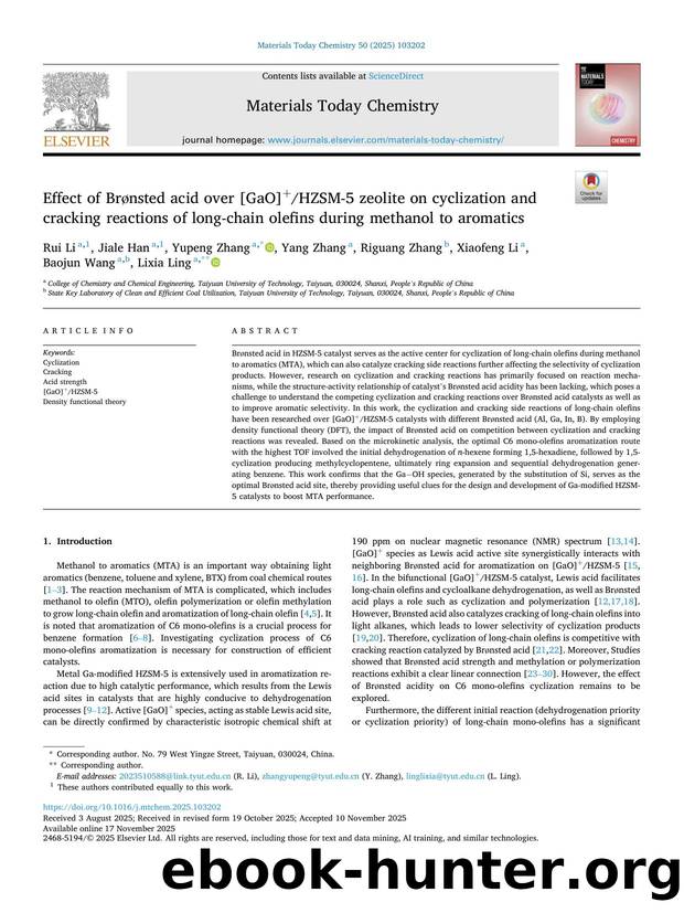 Effect of BrÃ¸nsted acid over [GaO]+HZSM-5 zeolite on cyclization and cracking reactions of long-chain olefins during methanol to aromatics by unknow