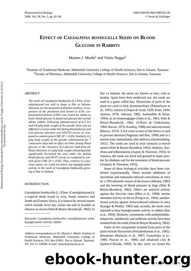 Effect of Caesalpina Bonducella Seeds on Blood Glucose in Rabbits by Mainen J. Moshi & Vinita Nagpa