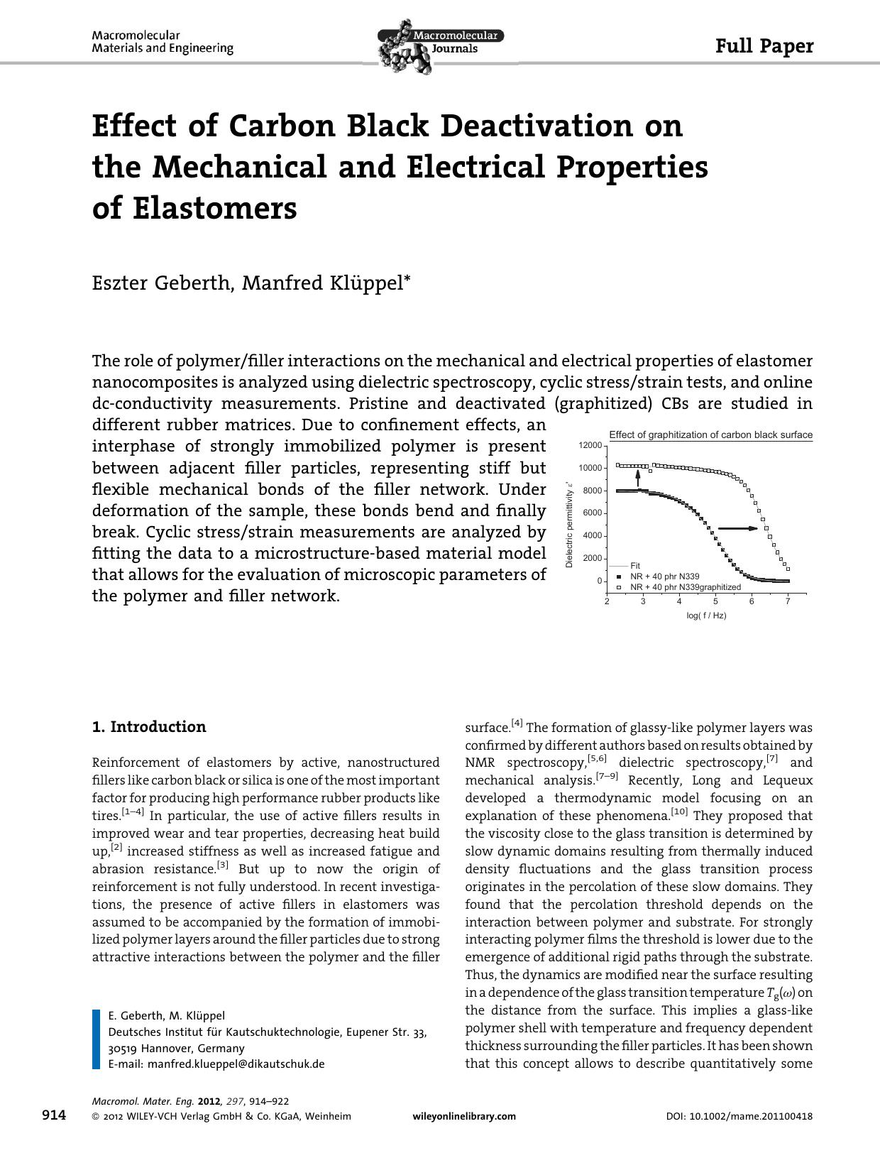 Effect of Carbon Black Deactivation on the Mechanical and Electrical Properties of Elastomers by Unknown