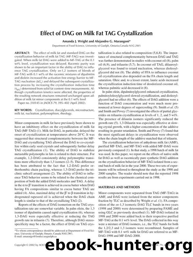 Effect of DAG on milk fat TAG crystallization by Unknown