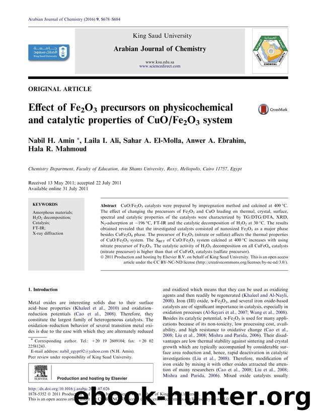 Effect of Fe2O3 precursors on physicochemical and catalytic properties of CuOFe2O3 system by Nabil H. Amin & Laila I. Ali & Sahar A. El-Molla & Anwer A. Ebrahim & Hala R. Mahmoud
