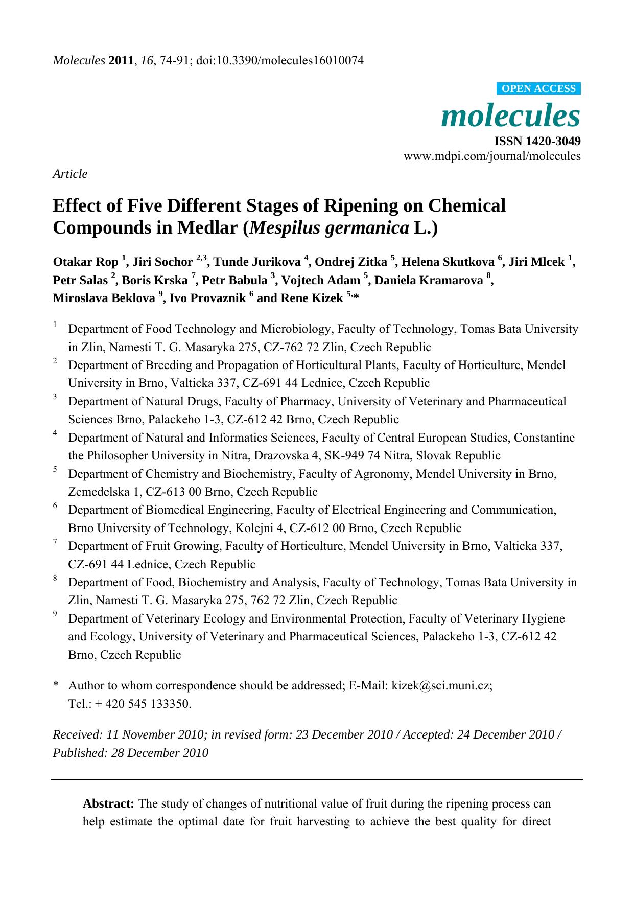 Effect of Five Different Stages of Ripening on Chemical Compounds in Medlar (Mespilus germanica L.) by unknow