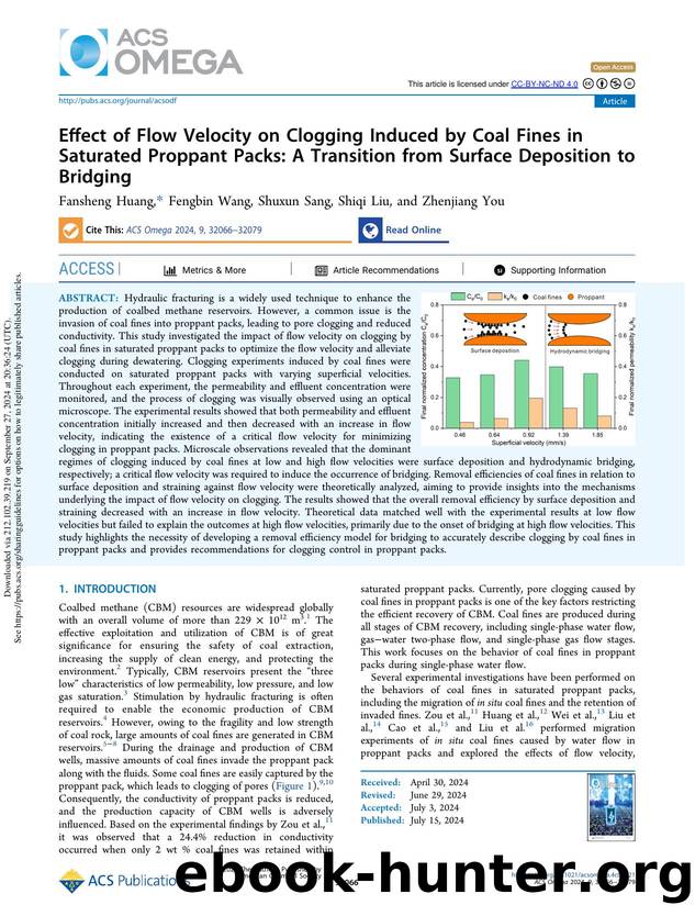 Effect of Flow Velocity on Clogging Induced by Coal Fines in Saturated Proppant Packs: A Transition from Surface Deposition to Bridging by Fansheng Huang Fengbin Wang Shuxun Sang Shiqi Liu & Zhenjiang You