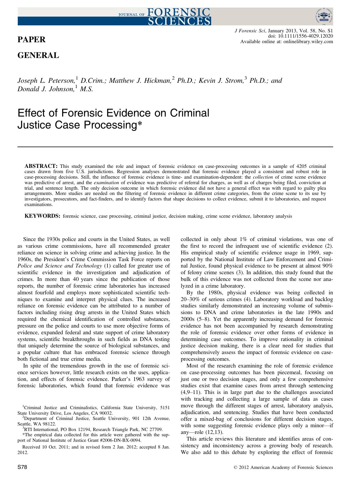Effect of Forensic Evidence on Criminal Justice Case Processing by Unknown
