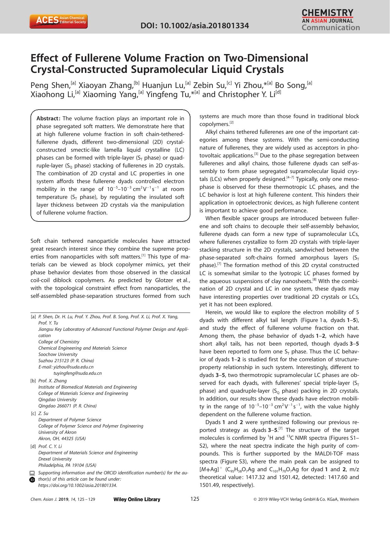 Effect of Fullerene Volume Fraction on TwoâDimensional CrystalâConstructed Supramolecular Liquid Crystals by Unknown