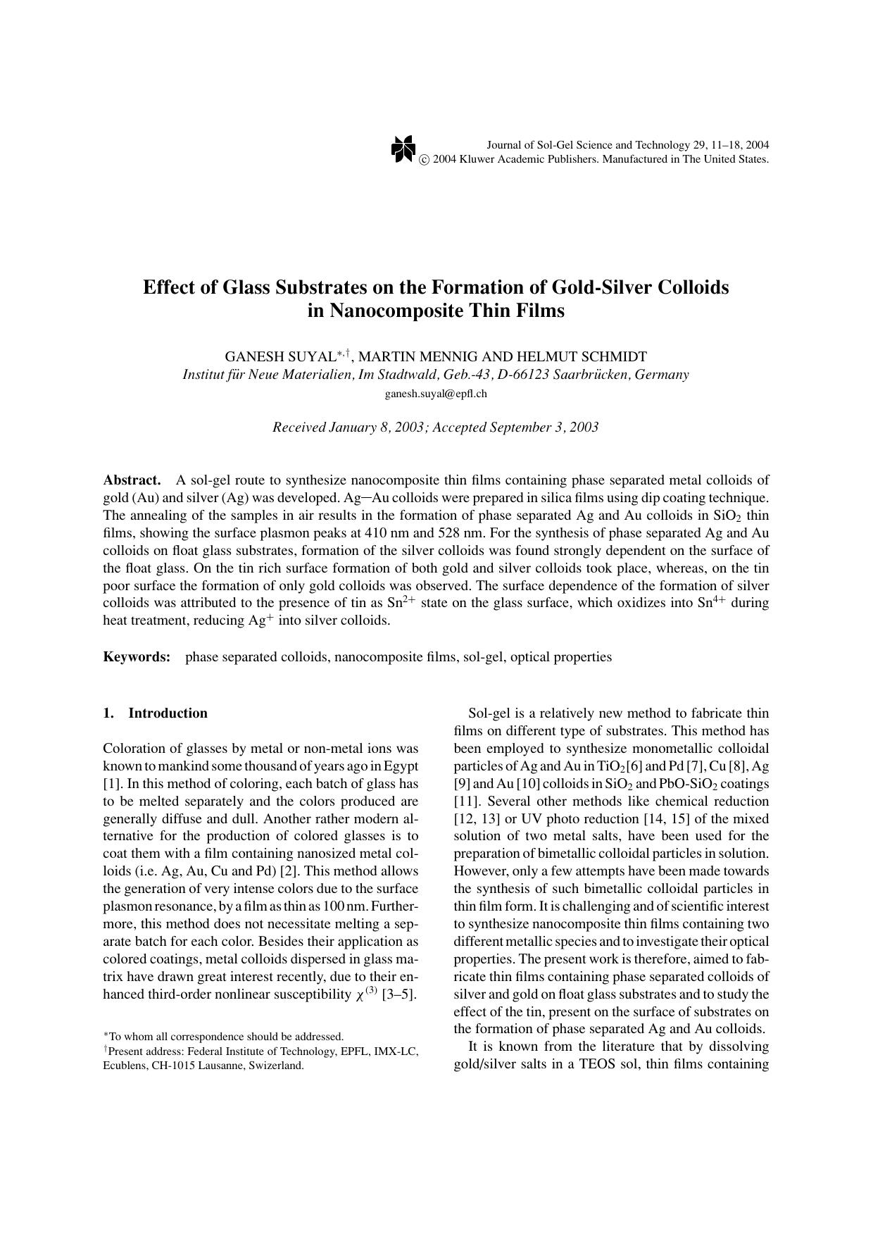 Effect of Glass Substrates on the Formation of Gold-Silver Colloids in Nanocomposite Thin Films by Unknown
