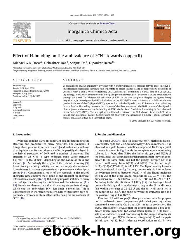 Effect of H-bonding on the ambivalence of SCNâ towards copper(II) by Michael G.B. Drew; Debashree Das; Senjuti De; Dipankar Datta
