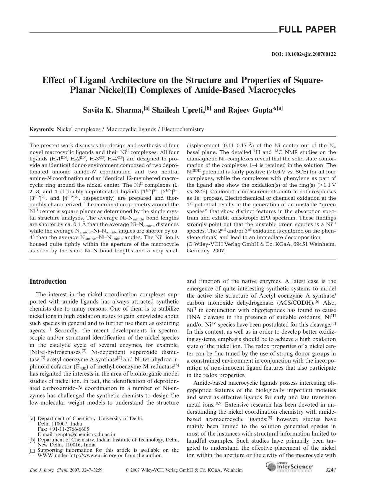 Effect of Ligand Architecture on the Structure and Properties of Square-Planar Nickel(II) Complexes of Amide-Based Macrocycles by Unknown