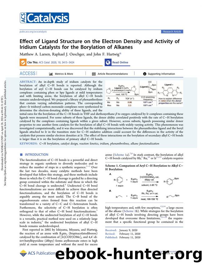 Effect of Ligand Structure on the Electron Density and Activity of Iridium Catalysts for the Borylation of Alkanes by Matthew A. Larsen Raphael J. Oeschger & John F. Hartwig