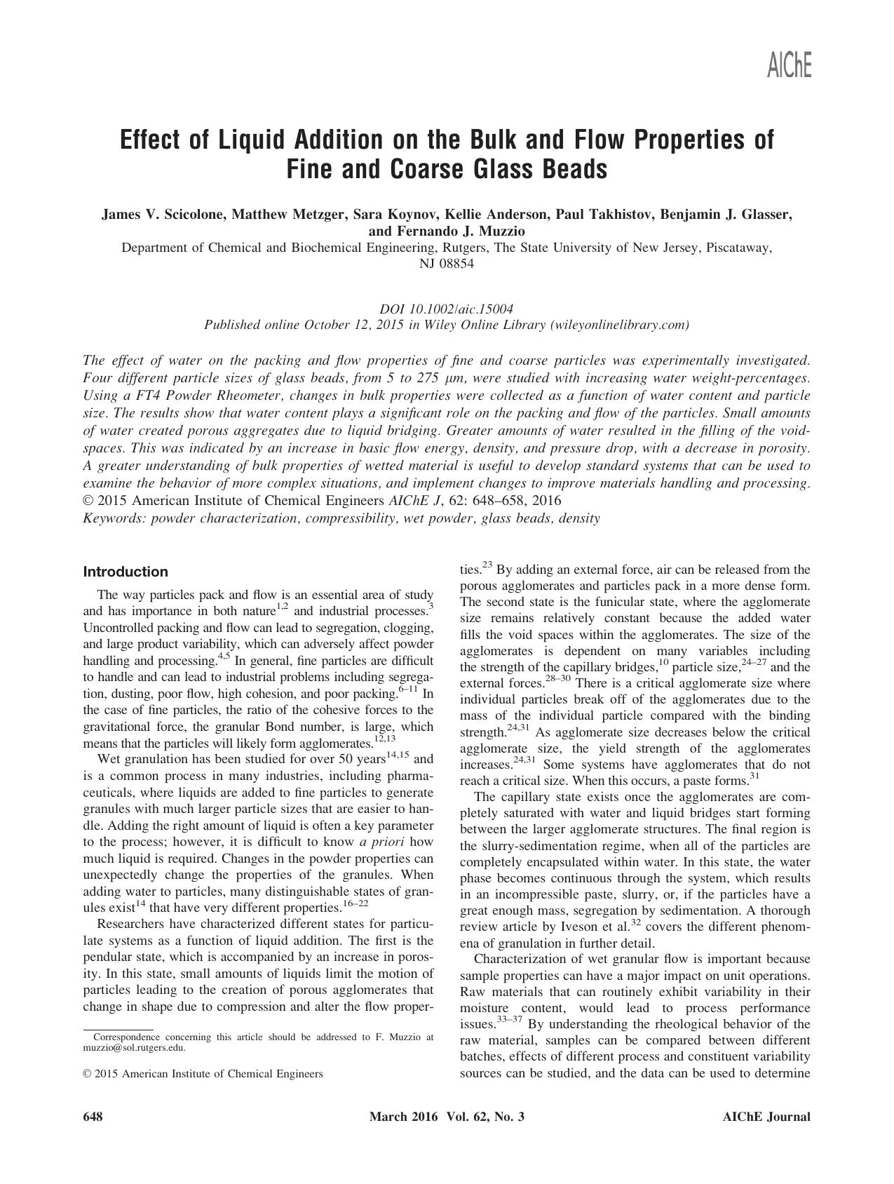 Effect of Liquid Addition on the Bulk and Flow Properties of Fine and Coarse Glass Beads by Unknown