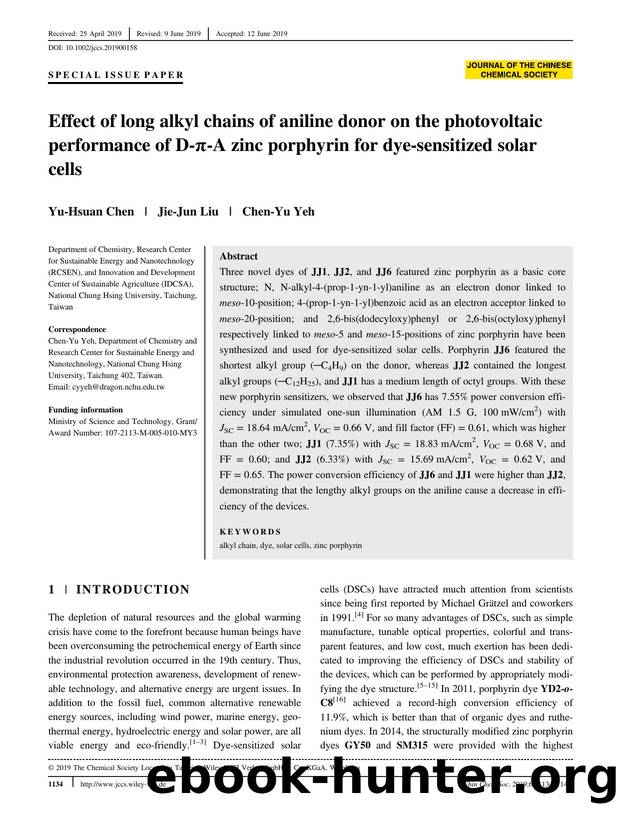 Effect of Long Alkyl Chains of Aniline Donor on the Photovoltaic Performance of D-Ï-A Zinc Porphyrin for Dye-Sensitized Solar Cells by Unknown