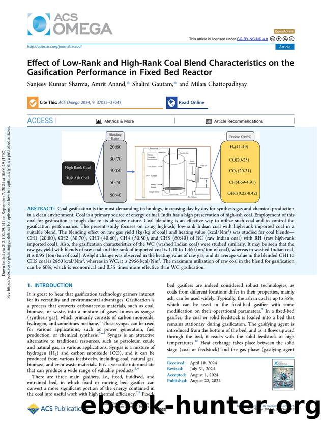 Effect of Low-Rank and High-Rank Coal Blend Characteristics on the Gasification Performance in Fixed Bed Reactor by Sanjeev Kumar Sharma Amrit Anand Shalini Gautam & Milan Chattopadhyay