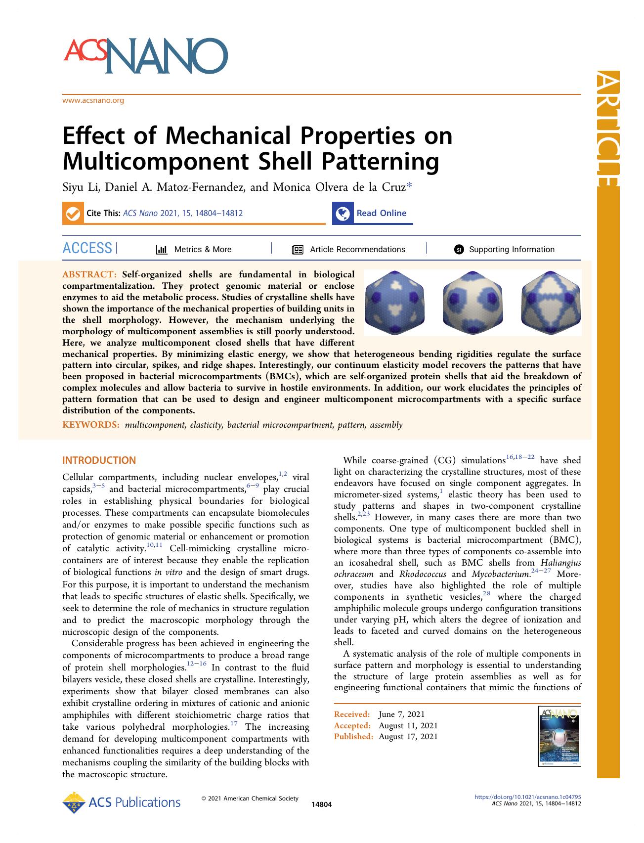 Effect of Mechanical Properties on Multicomponent Shell Patterning by Siyu Li Daniel A. Matoz-Fernandez and Monica Olvera de la Cruz