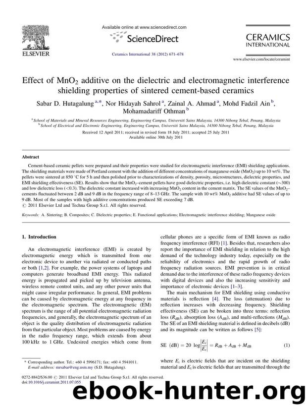 Effect of MnO2 additive on the dielectric and electromagnetic interference shielding properties of sintered cement-based ceramics by Sabar D. Hutagalung