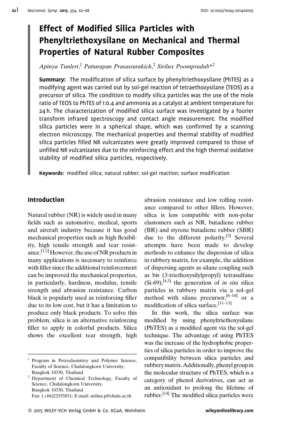 Effect of Modified Silica Particles with Phenyltriethoxysilane on Mechanical and Thermal Properties of Natural Rubber Composites by Unknown