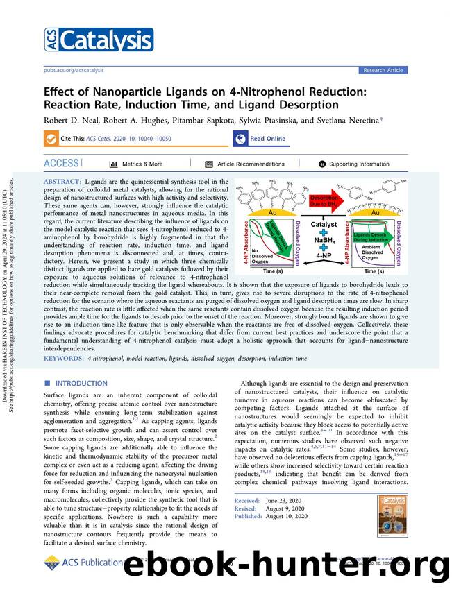 Effect of Nanoparticle Ligands on 4-Nitrophenol Reduction: Reaction Rate, Induction Time, and Ligand Desorption by Robert D. Neal Robert A. Hughes Pitambar Sapkota Sylwia Ptasinska & Svetlana Neretina