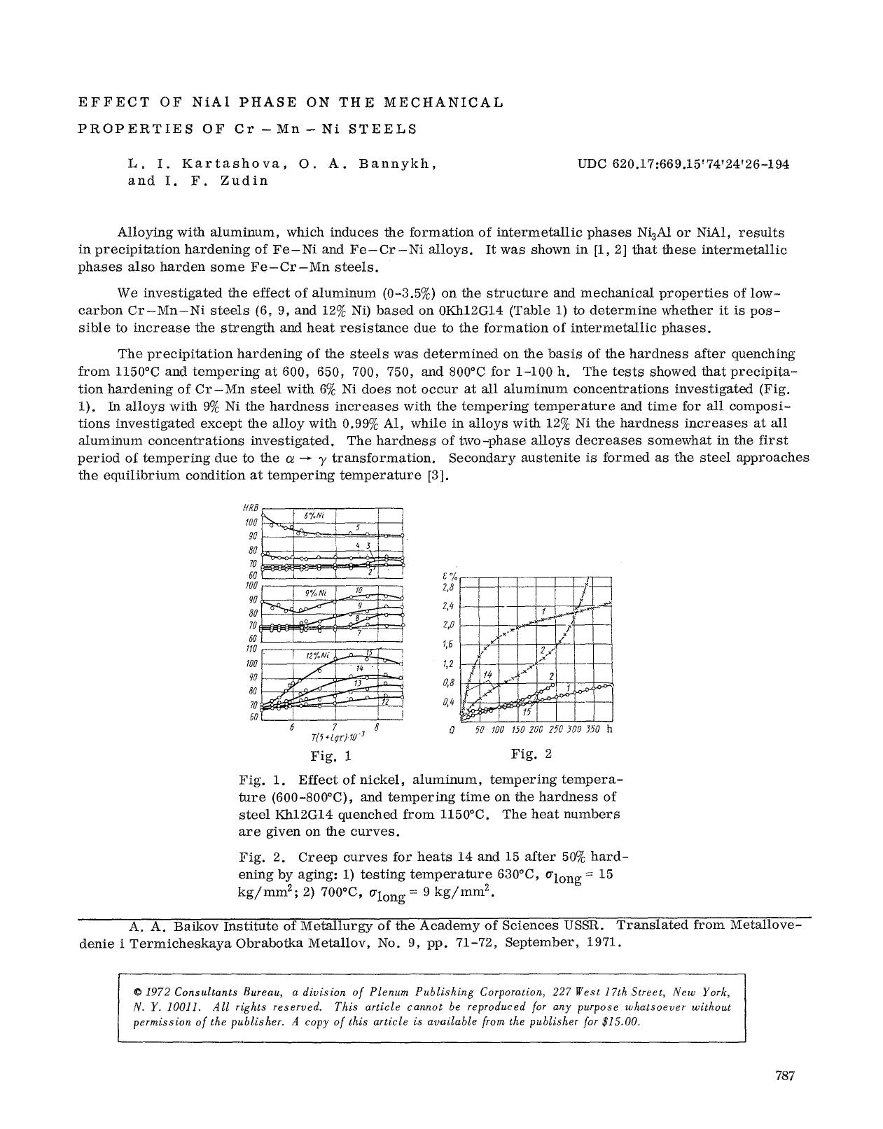 Effect of NiAl phase on the mechanical properties of Cr−Mn−Ni steels by Unknown