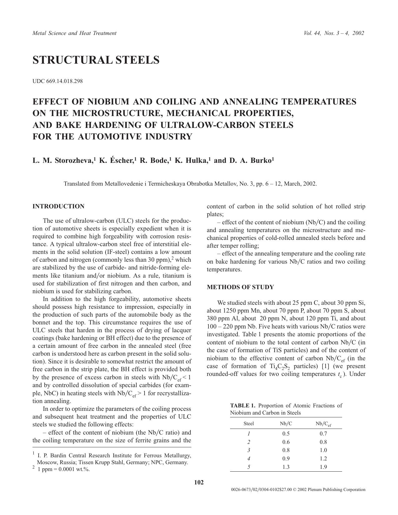 Effect of Niobium and Coiling and Annealing Temperatures on the Microstructure, Mechanical Properties, and Bake Hardening of Ultralow-Carbon Steels for the Automotive Industry by Unknown