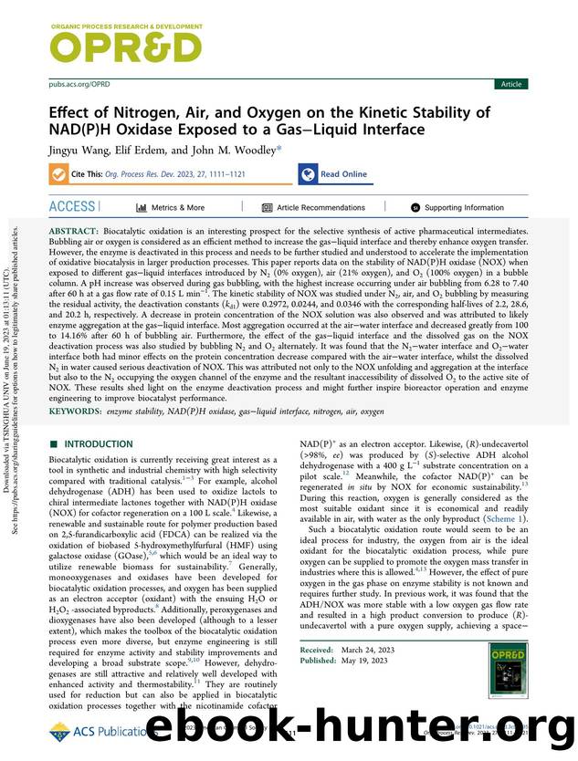 Effect of Nitrogen, Air, and Oxygen on the Kinetic Stability of NAD(P)H Oxidase Exposed to a GasâLiquid Interface by Jingyu Wang Elif Erdem & John M. Woodley