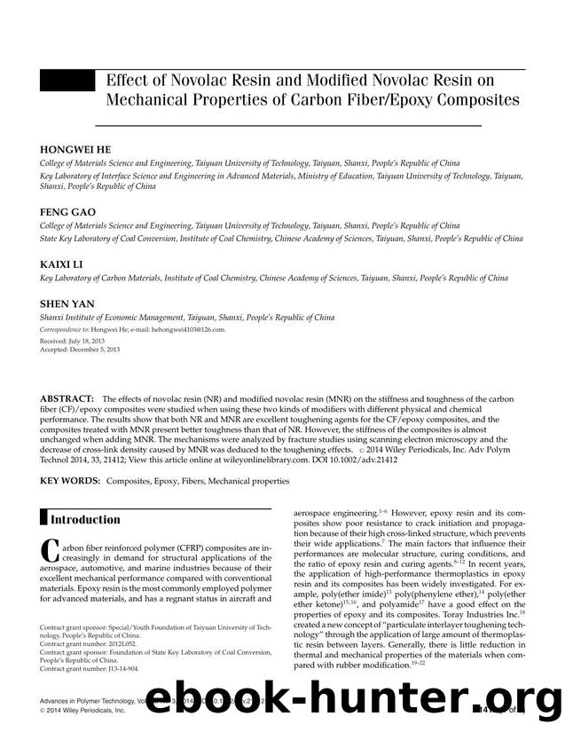 Effect of Novolac Resin and Modified Novolac Resin on Mechanical Properties of Carbon FiberEpoxy Composites by Unknown